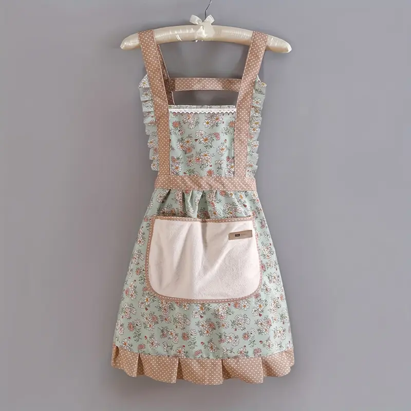 High Quality Canvas Apron With Floral Print, Adjustable Shoulder Straps & Waist, Breathable Fabric Pink Half Apron With Pockets, Cute Women Apron Suitable For Chef, Waitress, Gardening, Cooking, Nail Salon And Craft Work