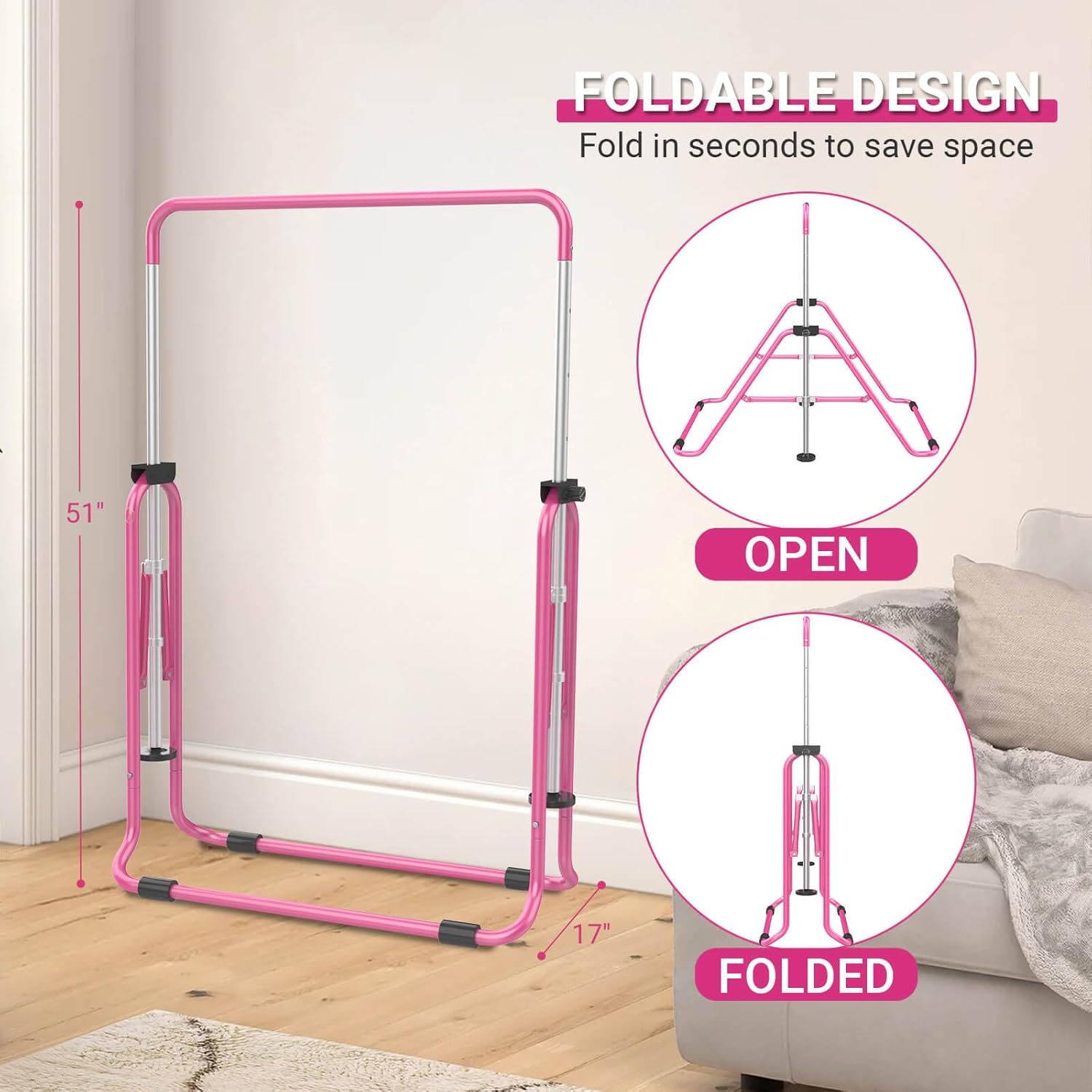 SUNDAY MIRTH Foldable Gymnastics Bar, 5-Height Adjustable Gymnastic Bars for at ,Robust & for Indoor/Outdoor Using,Weight Limit 140LBS SUNDAY MIRTH Foldable Gymnastics Bar, 5-Height Adjustable Gymnastic Bars for at ,Robust & for Indoor/Outdoor Using,Weight Limit 140LBS