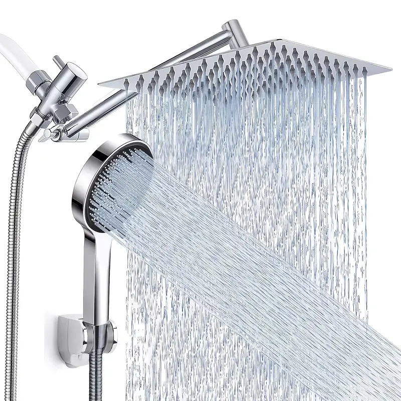Shower Head, High Pressure Rainfall/Handheld Shower Combo With 11'' Extension Arm, 9 Settings, Anti-Leak Shower Head With Holder, Height/Angle Adjustable, Chrome, Matte Black