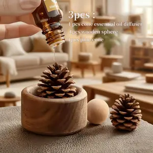 3pcs Set: 1 Pinecone Ebony Essential Oil Diffuser + 1 Spherical Replacement + 1 Pinecone Replacement. Suitable for Living Rooms, Studies, and Offices. Pinecone-shaped Design, Ideal for Birthday Gifts and Christmas Presents