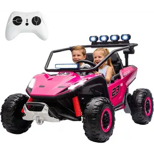 MOOITZ 24V Real 2-Seater Kids UTV with 4x200W Motor, 3-6MPH Ride On Car for Kids Aged 3+, Music Function, 4 Spring Suspension, 20" Spacious Seat, Pink