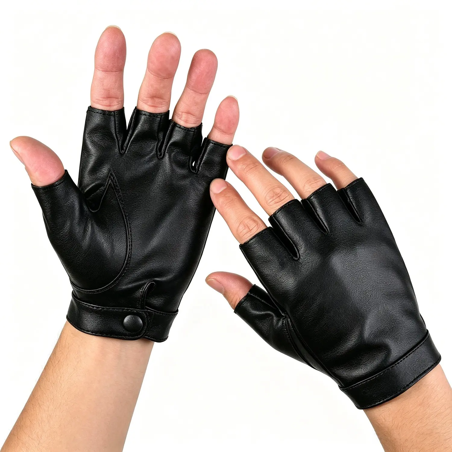 Fingerless Cycling Gloves, PU Leather, Anti-Slip Layer, Outdoor Sport, Faux Material, Ideal for Driving and Motorcycle Use