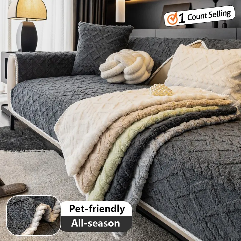 1Pc Plush Tufted Couch Cover, Pet Friendly Sofa Slipcover, All Season Anti-Scratch Sofa Protector Blanket, Non-Slip Soft Sofa Cover for Living Room Furniture Decoration, Washable Sofa Protector