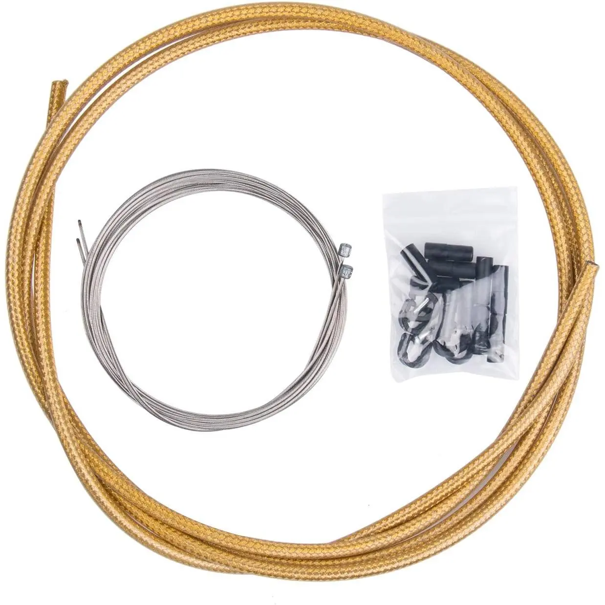 Universal Braided PTFE Shift Shifter Derailleur Cable & Housing Set for Mountain Bike and Road Bicycle, Gold/Black/Silver