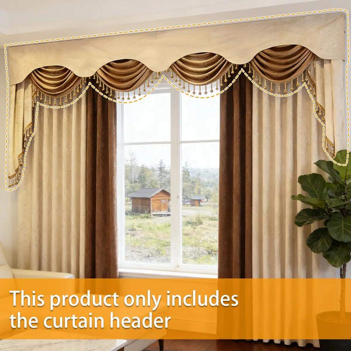 European Luxury Gold Velvet Curtain Header, Customizable Floor-To-Ceiling Window Drapery, American Style Crystal Tassel Decorative Curtain, Home Decorative Curtain
