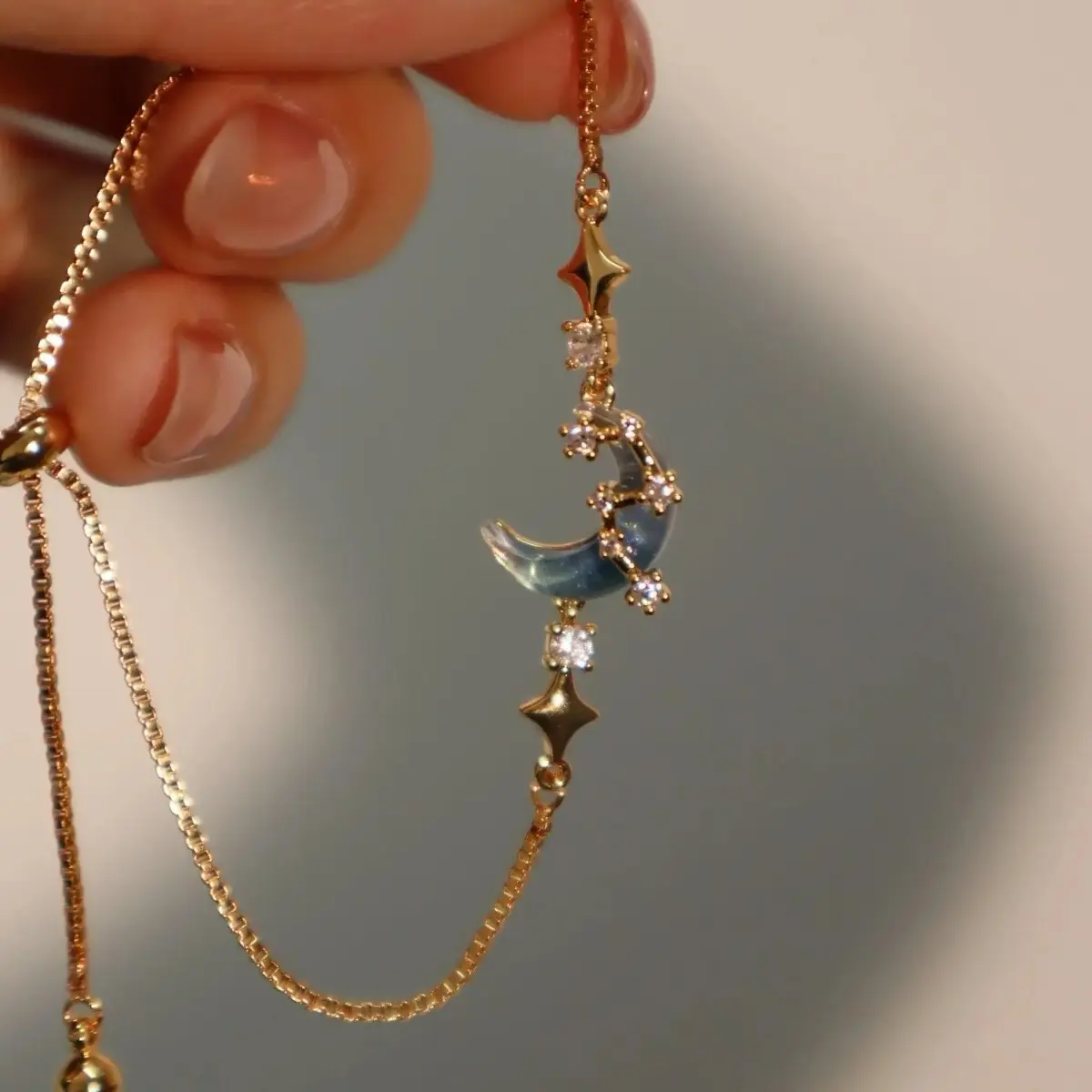 18K Gold Plated Moonstone Bracelet for Women, Moon Star Charm Jewelry with Adjustable Chain for Daily Wear and Layered Outfits