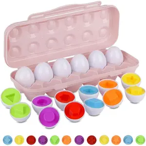 Color Shape Matching Eggs for Toddlers, Preschool Learning Educational Sorting Easter Eggs Toys Gift Recognition Skills for Kids Boys Girls with Pink Eggs Holder, 12 Eggsfidget toys