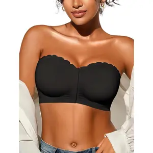 Strapless Bras for Women, XS-XL, Front Closure Anti-Slip Comfortable Bandeau Top, Wavy Edge Padded Bra