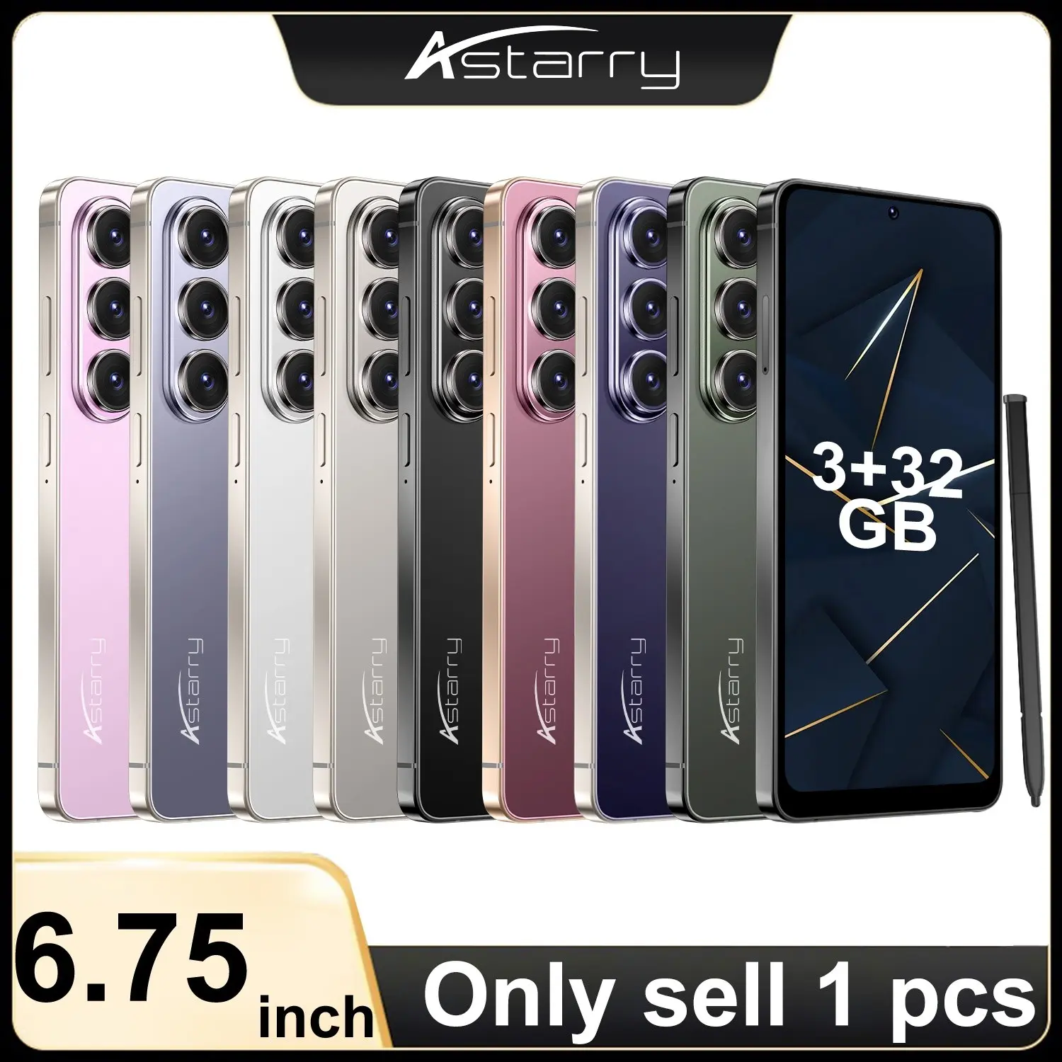 Astarry-26 Ultra 4g Smartphone, 6.75 Inch Large Screen, 3g+32g Storage, Face Unlock, 4100mah Battery, Android 12, Dual Cameras, Mobile