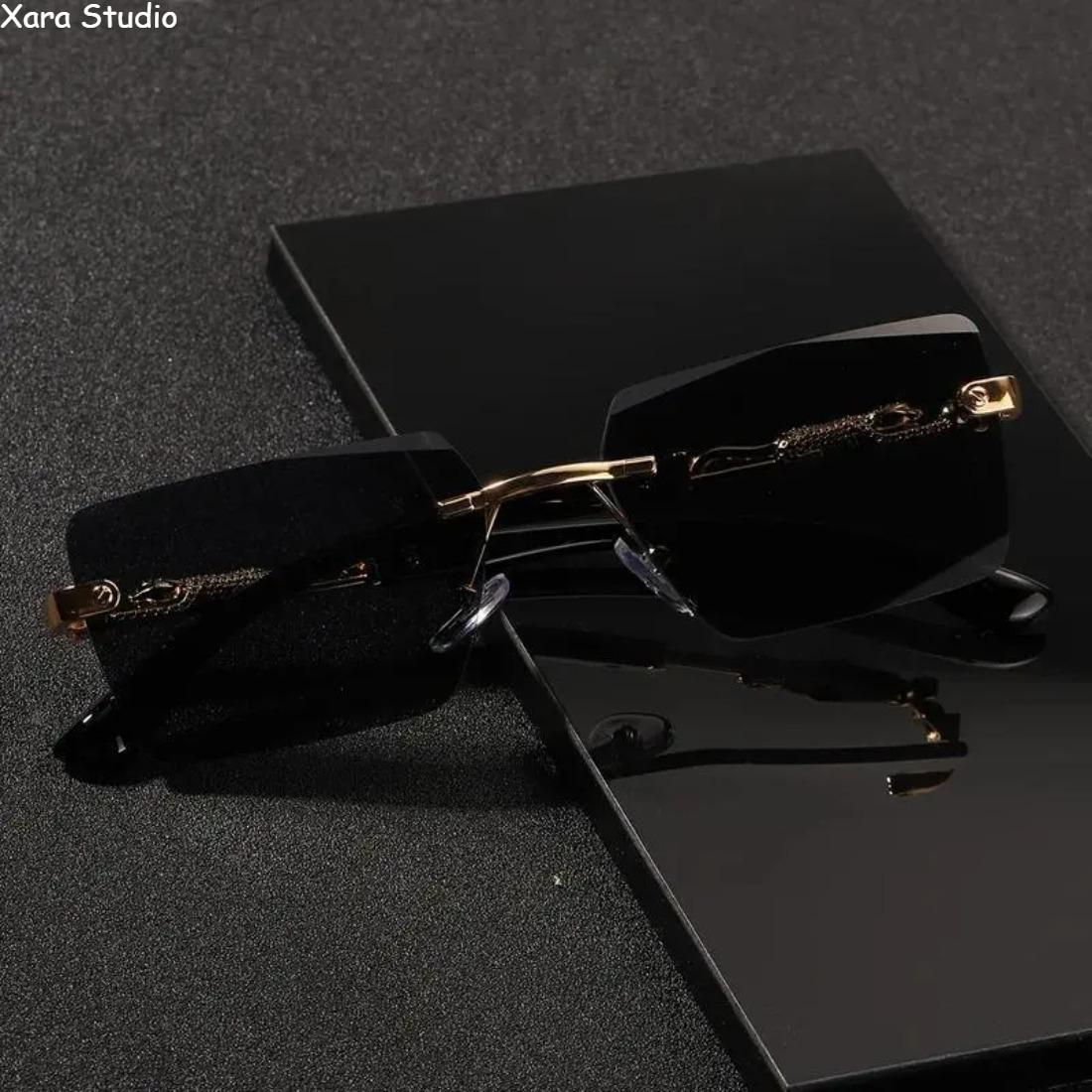 Rimless Rectangle Sunglasses for Men & Women – Trendy Y2K Luxury Shades with Gold Accents & UV400 Protection, Lightweight Stylish Eyewear for Beach, Travel, Summer Outfits, Vacation & Street Style