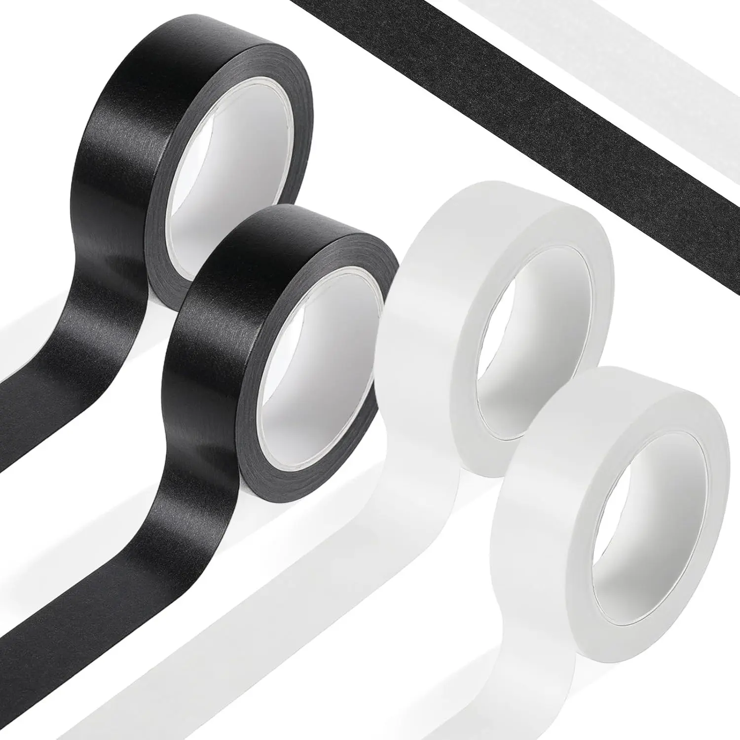 4 Rolls Washi Tape, 32  X 0.6 Inches Self Adhesive Decorative Tape Journal Tapes White and Black Masking Tapes for Decor Scrapbooks Planners Wrapping DIY Crafts