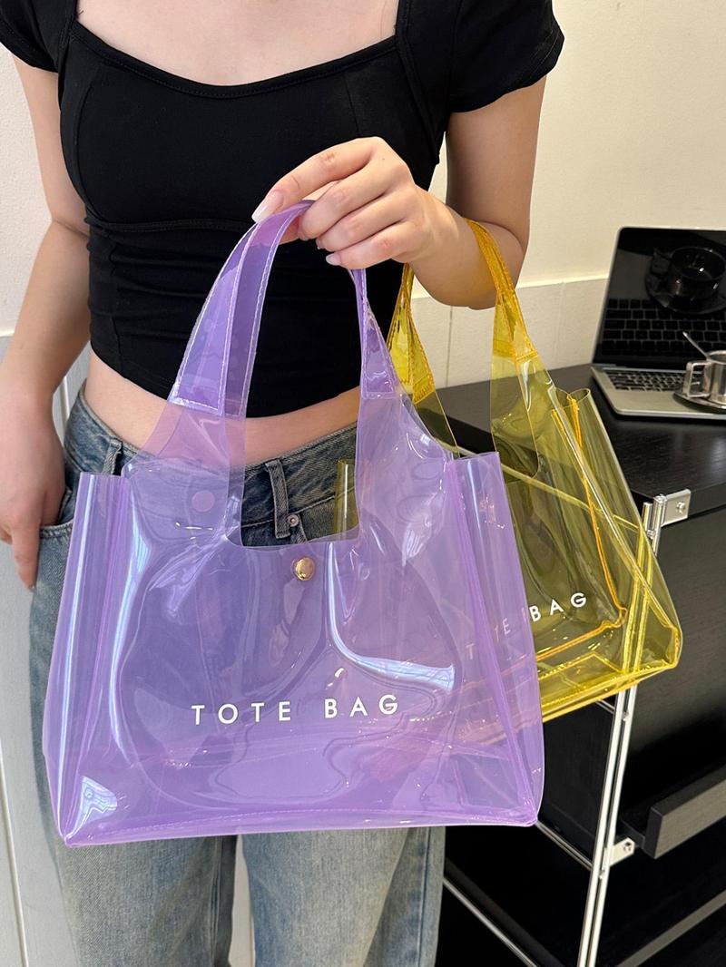 Transparent Tote Bag, Fashionable Large Capacity Shoulder Bag for Women, Casual Trendy Versatile High-quality Daily Commuting Bag, Girl Fashionable Bag