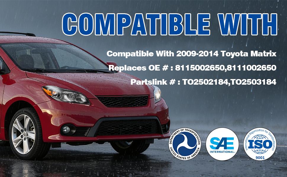 Headlight Assembly Compatible with 2009-2013 Toyota Matrix, Headlamp w/Bulbs Black Housing Amber Reflector Pair Left and Right # TO2502184, TO2503184