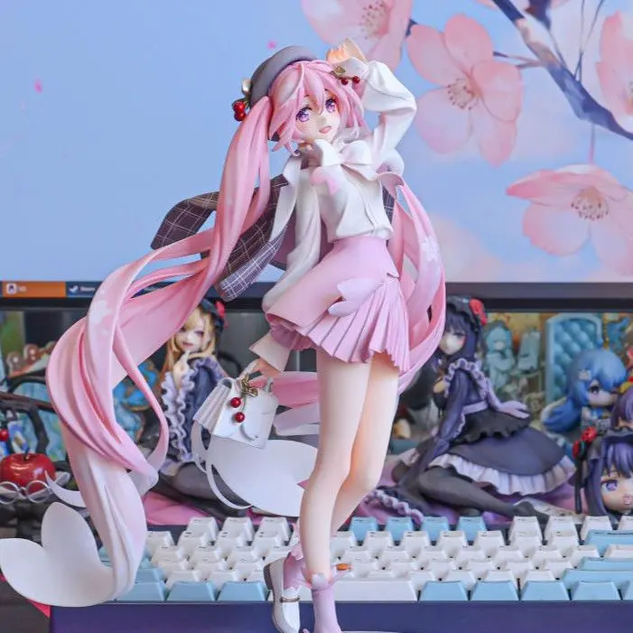 Sakura Hatsune Miku Princess Figure, Pink Anime Bishoujo Ornament, Toy Gift for Anime Fans
