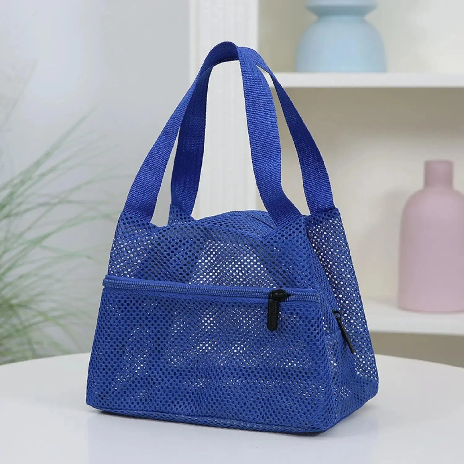 Women's Sporty Chic Mesh Beach Tote - High-Capacity, Breathable Lightweight Double-Layer Shoulder Handbag with Built-In Organizer for Gym, Pool Use