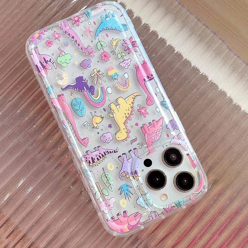 Cute Dinosaur Pattern Clear Phone Case, Decorative Phone Protector Cover, Phone Accessories Compatible with iPhone 11 12 13 14 15 16 Pro Max, Casing