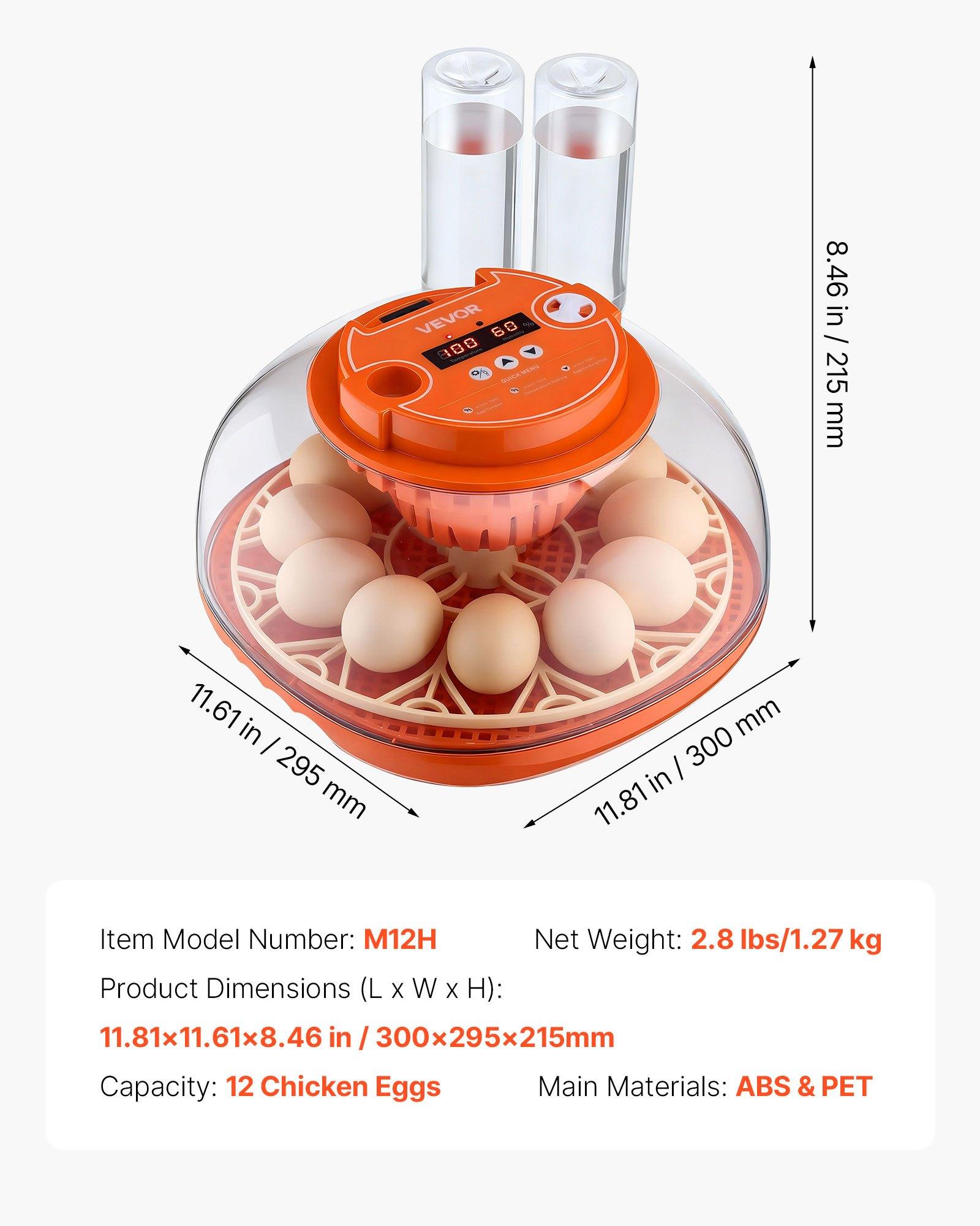 VEVOR 12 Egg Incubator, Automatic Egg Turner with LED Candler, Temperature & Humidity Control, 360 °   View Clear Window, Poultry Eggs Incubator for Home Farm, Hatching Chicks Ducks Goose Quail