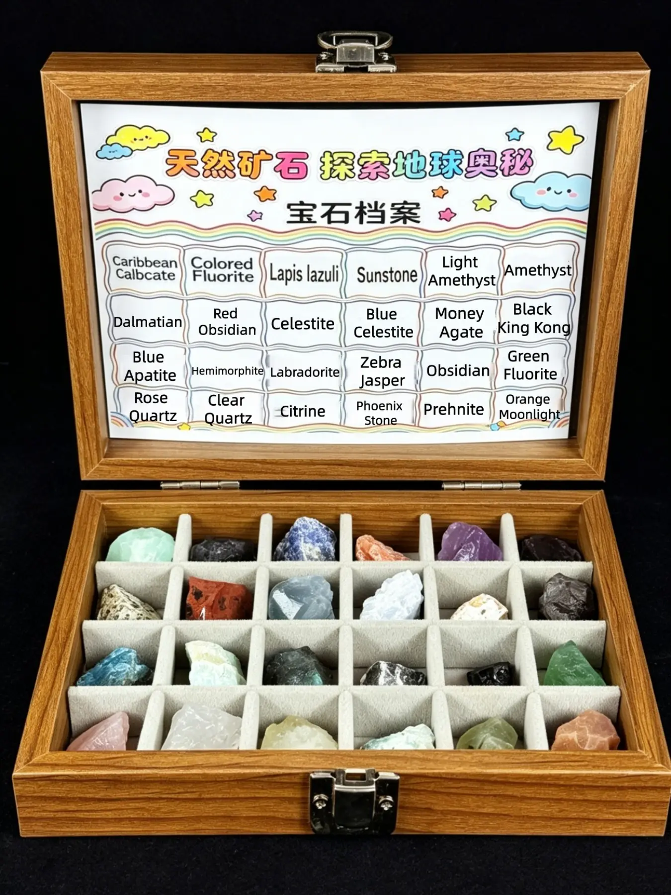24pcs Natural Crystal Stone Kit for Kids, Geology Education Set, Aesthetic Desk Decor, Perfect for Learning and Decoration, Earthy Gems Collection