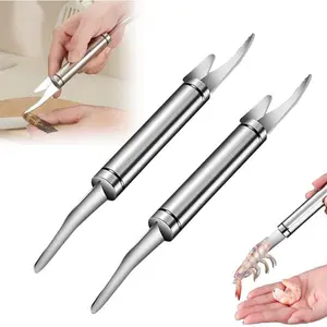 5 In 1 Shrimp Deveiner Tool 2PCS - Stainless Steel Multifunctional Shrimp Peeler Fish Scale Remover Seafood Prep Knife Kitchen Gadget for Fish Maw Duck Intestine Cleaner