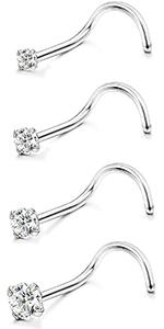 Jstyle 8Pcs/Set Hypoallergenic Nose Rings 18G 20G Surgical Stainless Steel Nose Rings Studs Cubic Zirconia Nose Ring Labret Nose Piercing Jewelry for Women Men 1.5mm 2mm 2.5mm 3mm