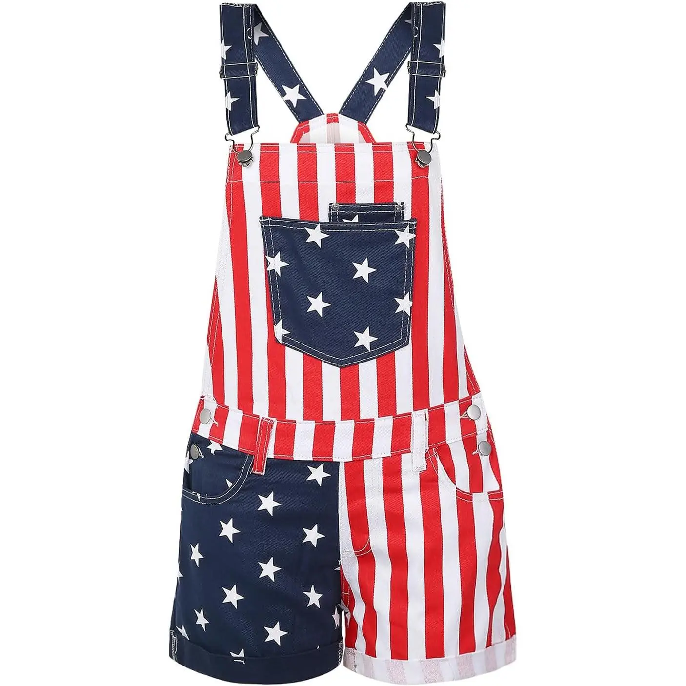 Baby & Maternity Patriotic Print Overalls, Women's Summer Rompers with Adjustable Bibs, 4th of July Casual Jumpsuit Outfit