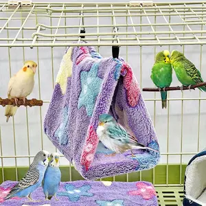 2 Pack Plush Snuggle Bird Nest Hammock Hanging Cave Parrot Sleeping Bed Hut Tent for Budgies Finch Parakeet Cockatiel Cockatoo Lovebird Star Pattern Brown&Purple