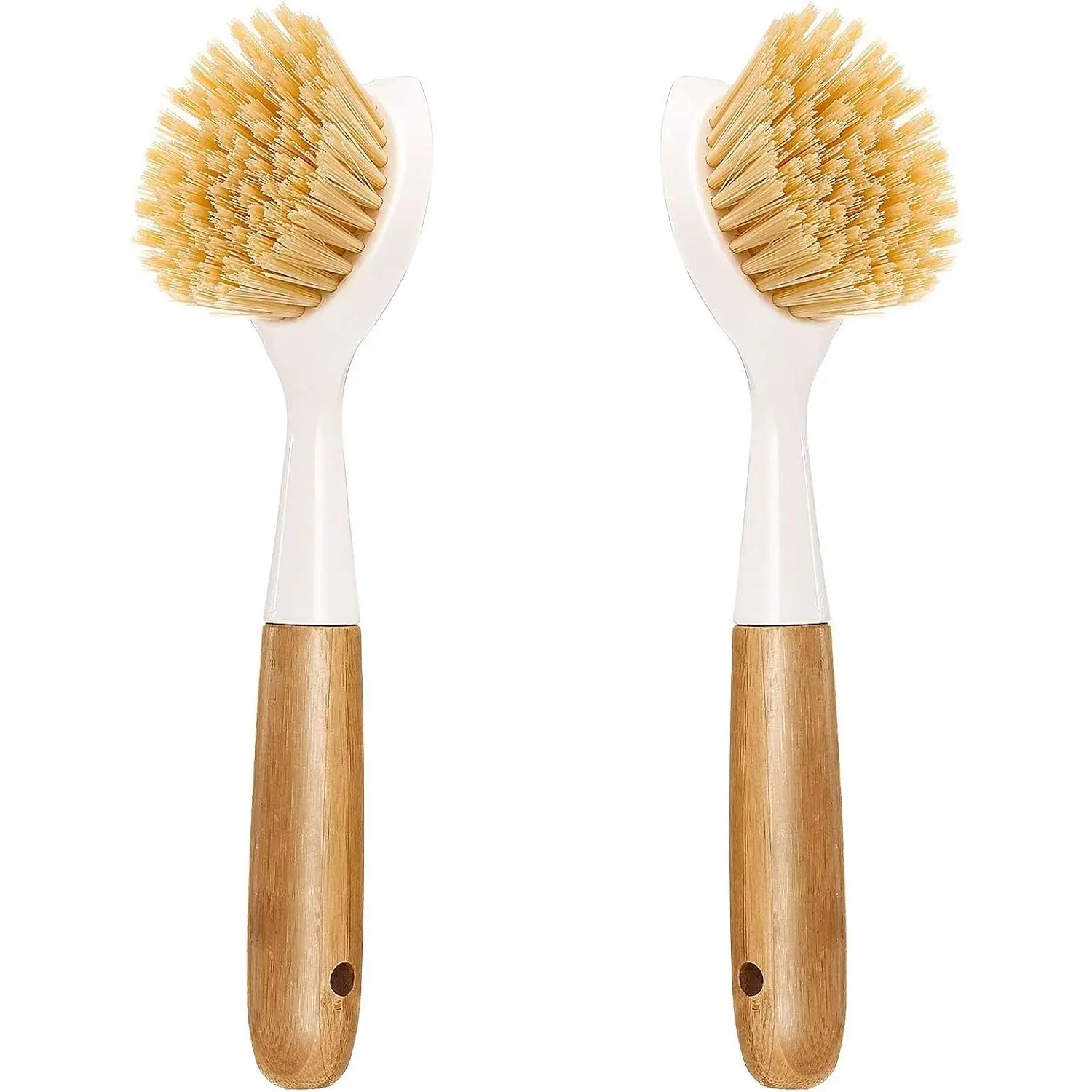 2 Pack Kitchen Dish Brush with Bamboo Handle and Built-in Scraper