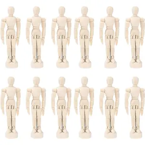 Artists Wooden Manikin Jointed Mannequin: 12 Pack 4.5 Inch Artist Mannequin Model Drawing Figure Model Wooden Mannequin Artist Manikin with Stand for Drawing Painting Desk Decoration
