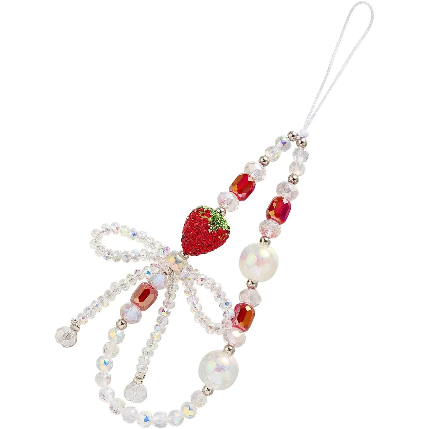 Beaded Phone Wrist Strap Cute Bow Strawberry Phone  Strap Lanyard Wrist for Case Backpack Keychains Wallets