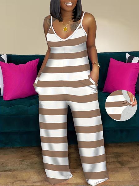 Women's Striped Print Cami Jumpsuit, Casual Sleeveless Overalls Jumpsuit for Summer, Fashion Women's Clothing for Daily Wear