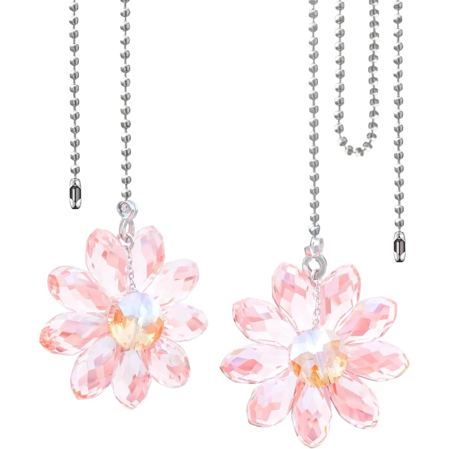 Ceiling Fan Pull Chain, 2 count 1.8"  Glass Flower Pendants with 24" Ceiling Fan Chain Extender and Connector ()