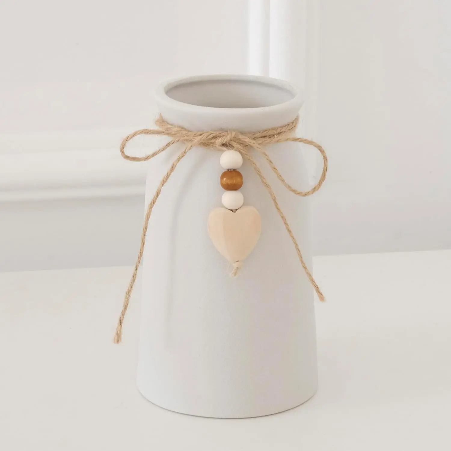 6 Inch White Ceramic Vase with Jute Rope-Hearth Charm, Giftable Centerpiece for Bohemian Farmhouse Home Decor (Home Supplies), Gift
