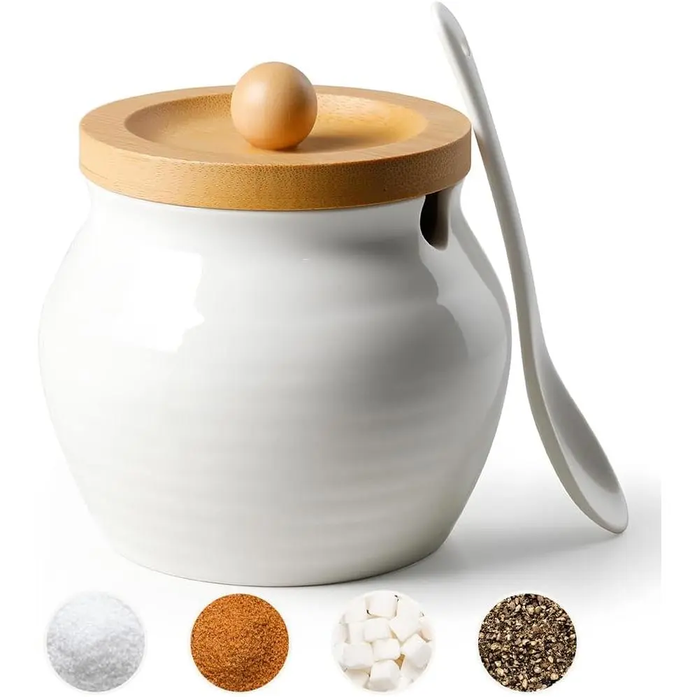 Sugar Bowl with Lid and Spoon, Ceramic | 10 Oz Sugar Container, Kitchen Countertop Sugar Jar, Coffee Bar Decor