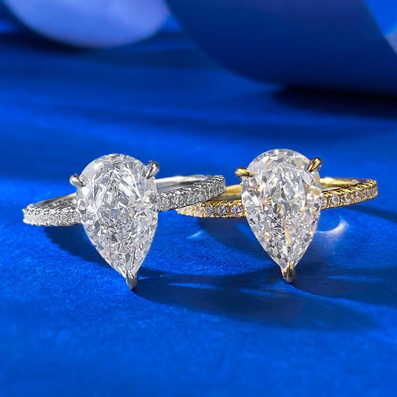 S925 Sterling Silver 3 Carat Pear Shaped Ice Flower Cut Ring 7*11mm 8A Cubic Zirconia Ring fashion jewelry accessory woman girl promise ring Springtok-216(50%)