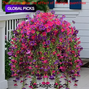 6 Pcs Artificial Hanging Flower Vines for Outdoor Decor, Fake Silk Morning Glory with Eucalyptus, UV-Resistant Realistic Hanging Vines for Wall, Home, Porch, Patio, Balcony & Yard Decor, Purple & Fuchsia #GLOBAL PICKS