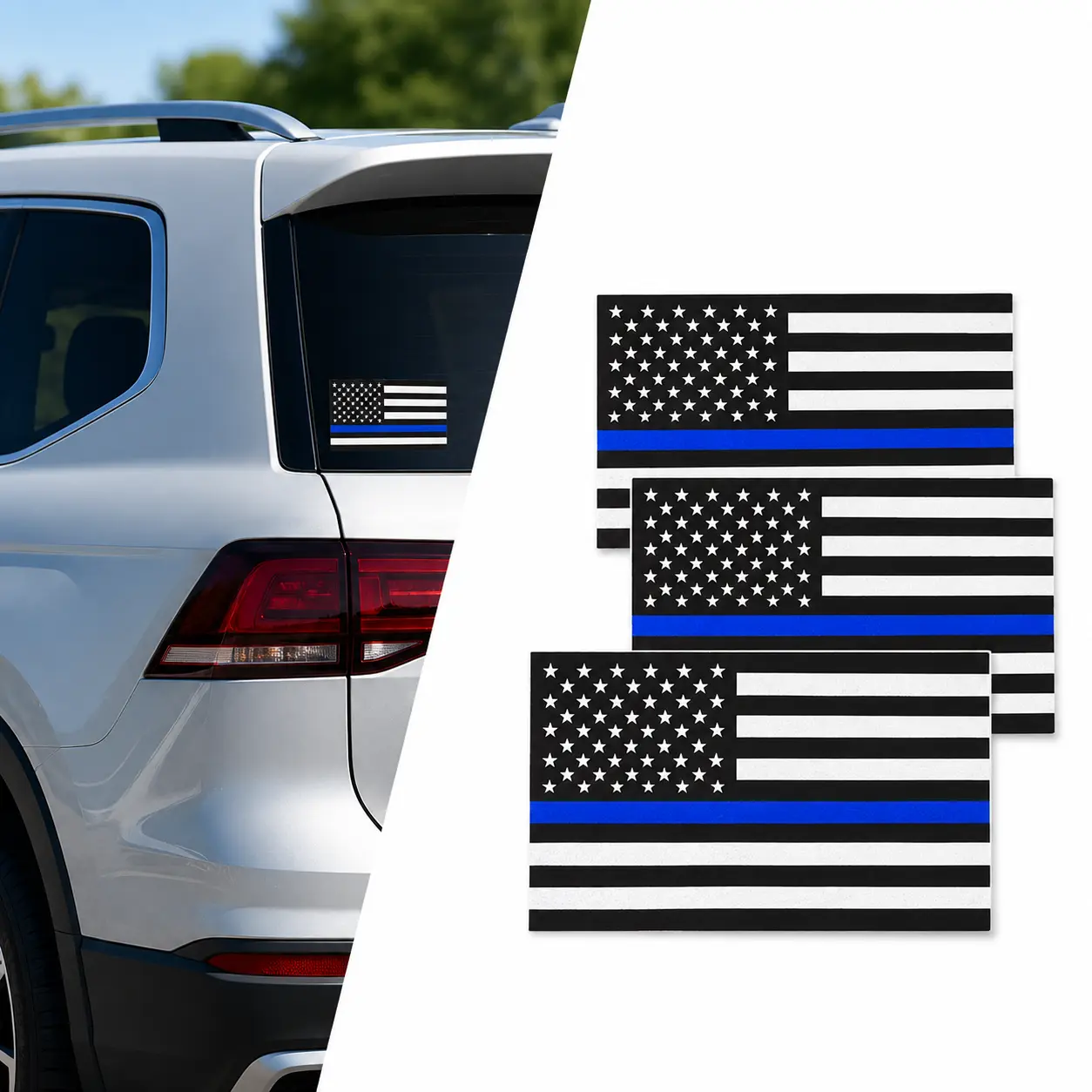3-Pack Thin Blue Line American Flag Vinyl Decals - 5 × 3 In Law Enforcement Support Stickers, Long Wearing Mountable Car Exterior Accessories for Cars, Trucks, Windows