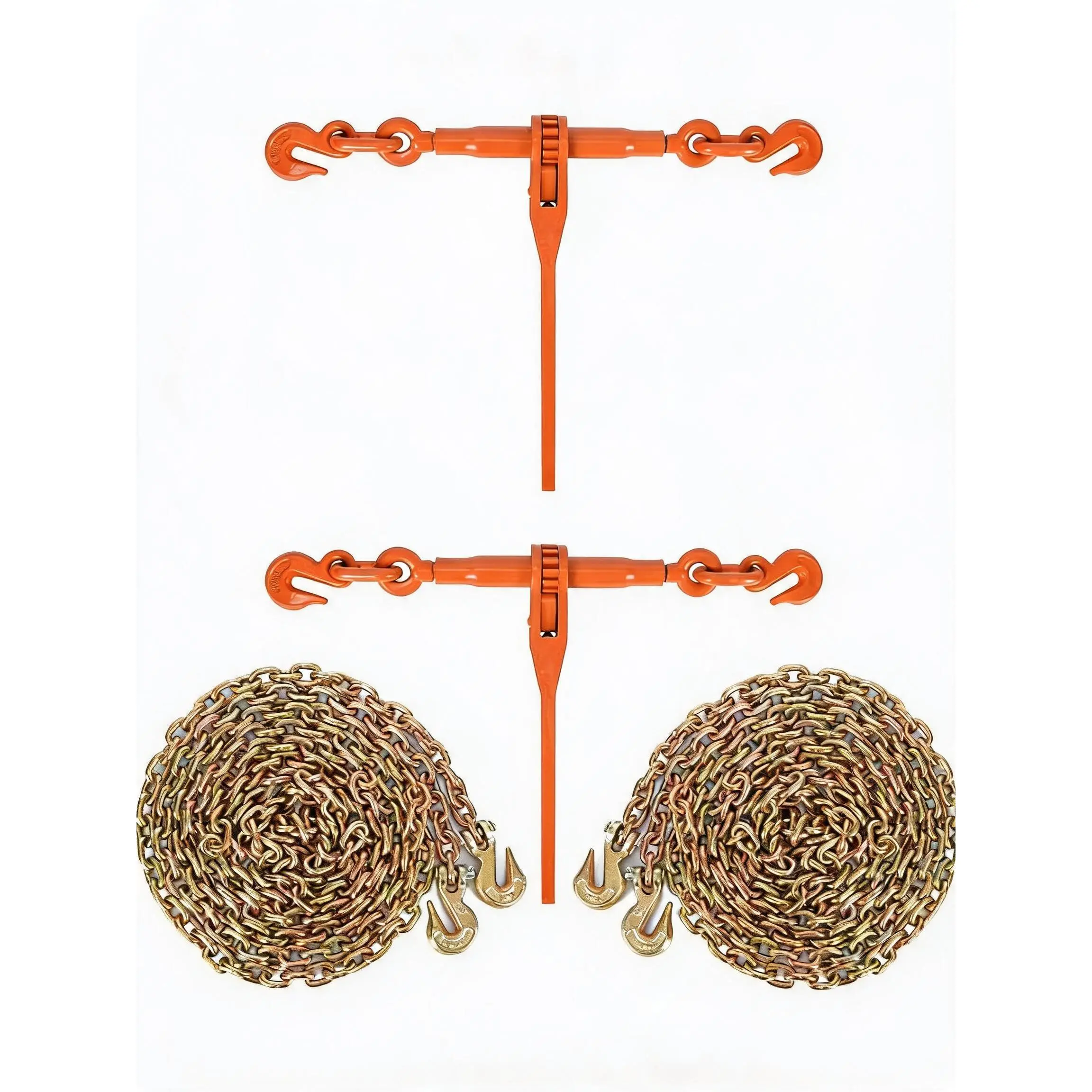 Ratchet Chain Binder Kit - 2 Pack with Adjustable Lengths and Sizes, Includes 5/16-3/8in 20FT and 3/8-1/2in 10FT Chains for Secure Load Binding and Transport