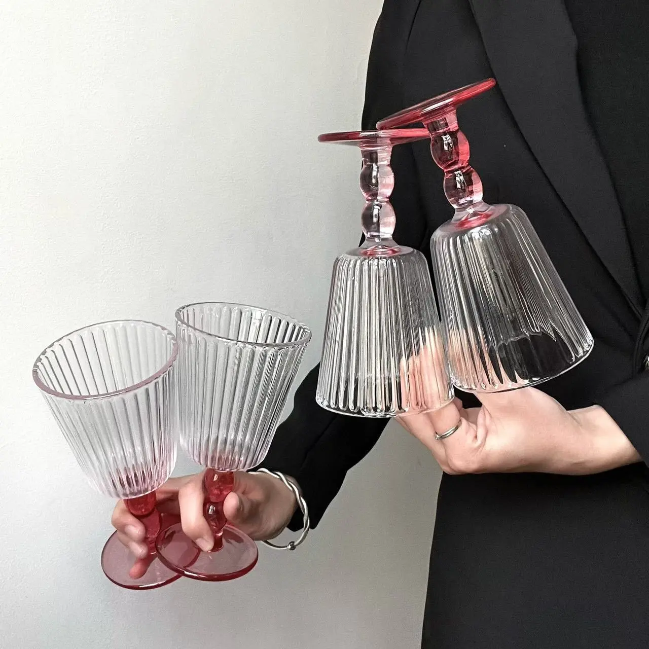 260ML 8.8oz Wine Glass Set, Vintage Colored Glass Cups, Drinking Glasses, Glass Beverage Cups, Ideal for Weddings, Parties, Bars, Tall Glasses, 260ML Capacity