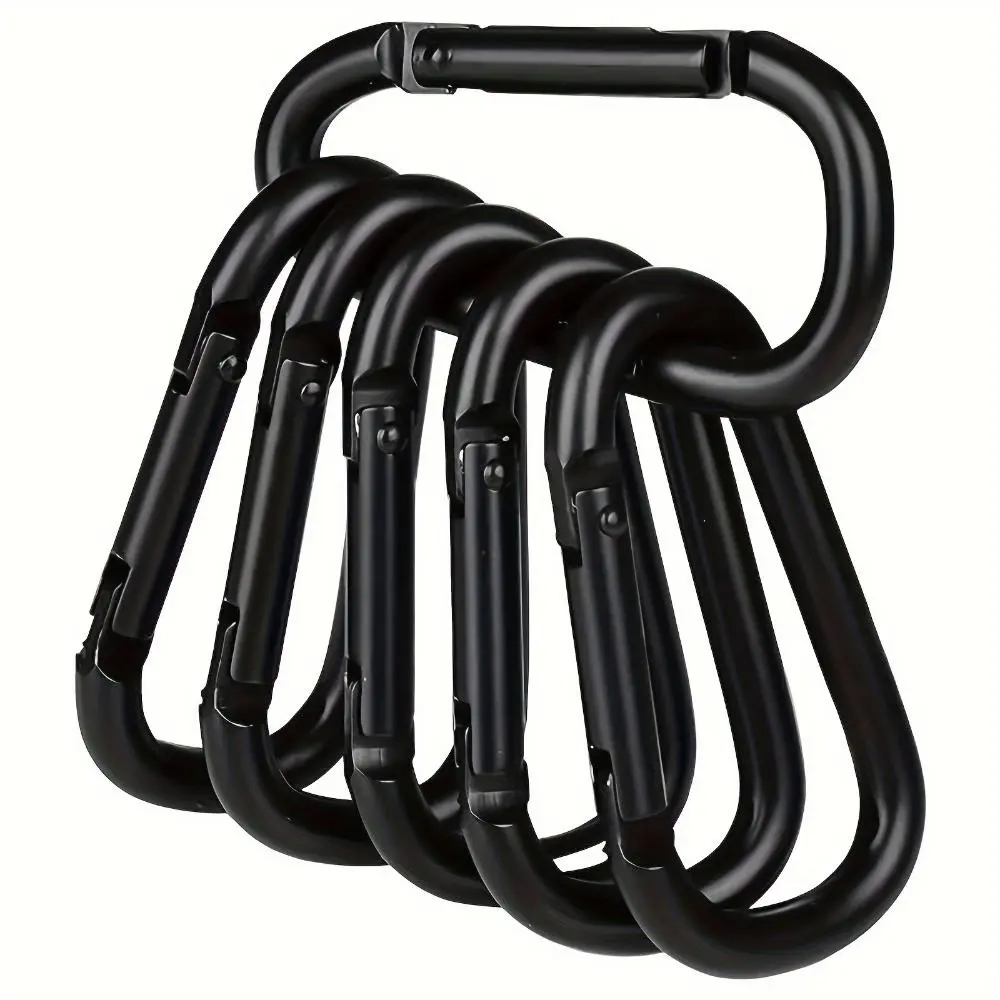 6-Pack Pure Black Large Outdoor Hooks - Thick, Sturdy, Durable Multi-Purpose Hooks for Outdoors, Camping, Hanging, Hiking, Travel Keychains