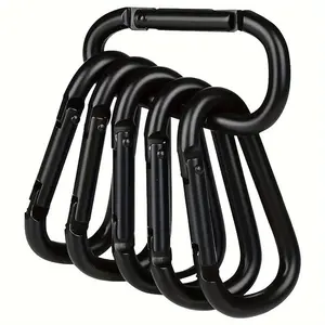 6-Pack Pure Black Large Outdoor Hooks - Thick, Sturdy, Durable Multi-Purpose Hooks for Outdoors, Camping, Hanging, Hiking, Travel Keychains