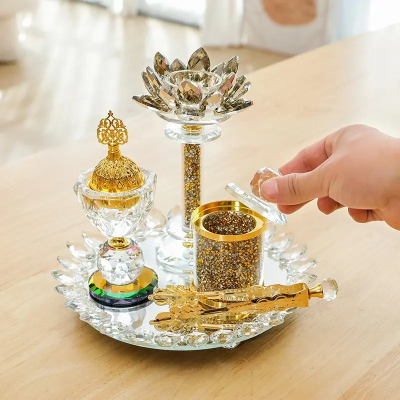 Luxury Crystal Glass Incense Burner Set, 5-Piece Arabic Aromatherapy Kit, Home Fragrance Products, Household Scented, Home Scent, Ideal for Home Decor, Weddings, Parties, Gifts