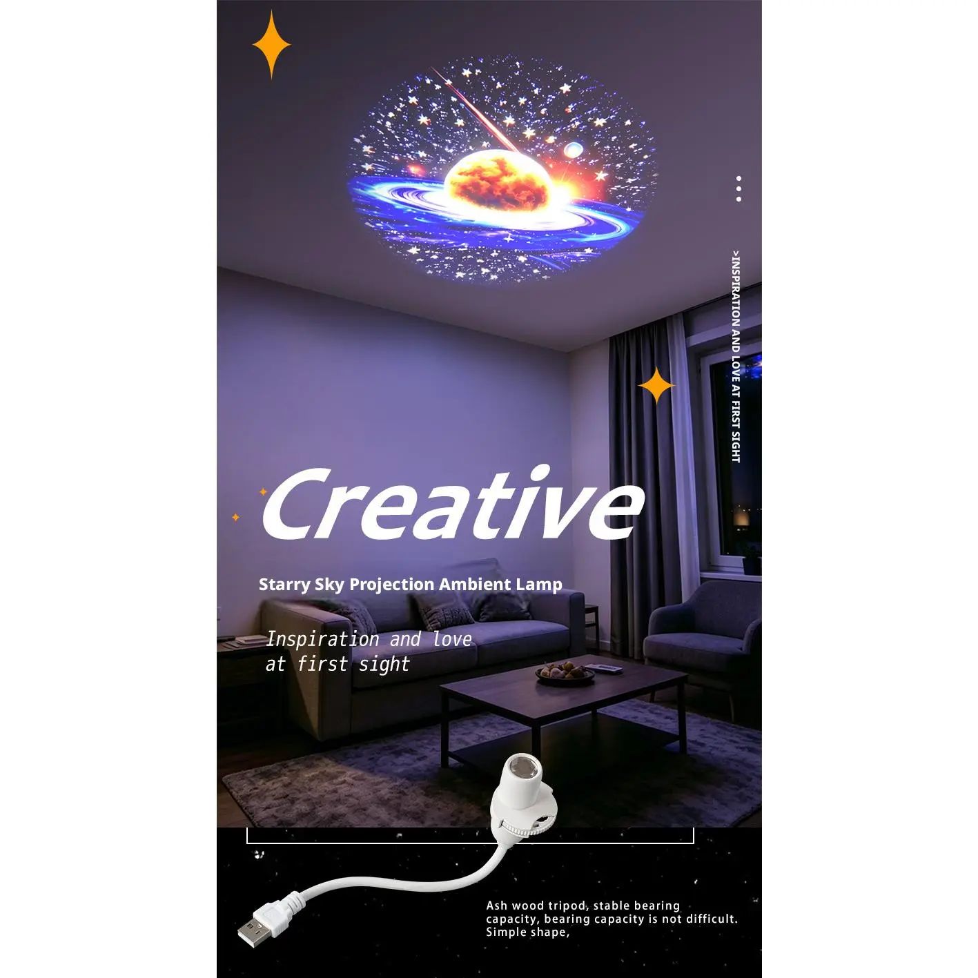 USB Flexible Gooseneck Planet Starry Sky Projector Lamp, Cosmic Galaxy Nebula Projection Night Light, Adjustable Angle Space Ambience Light for Bedroom Decor, Romantic Gift for Couples & Kids