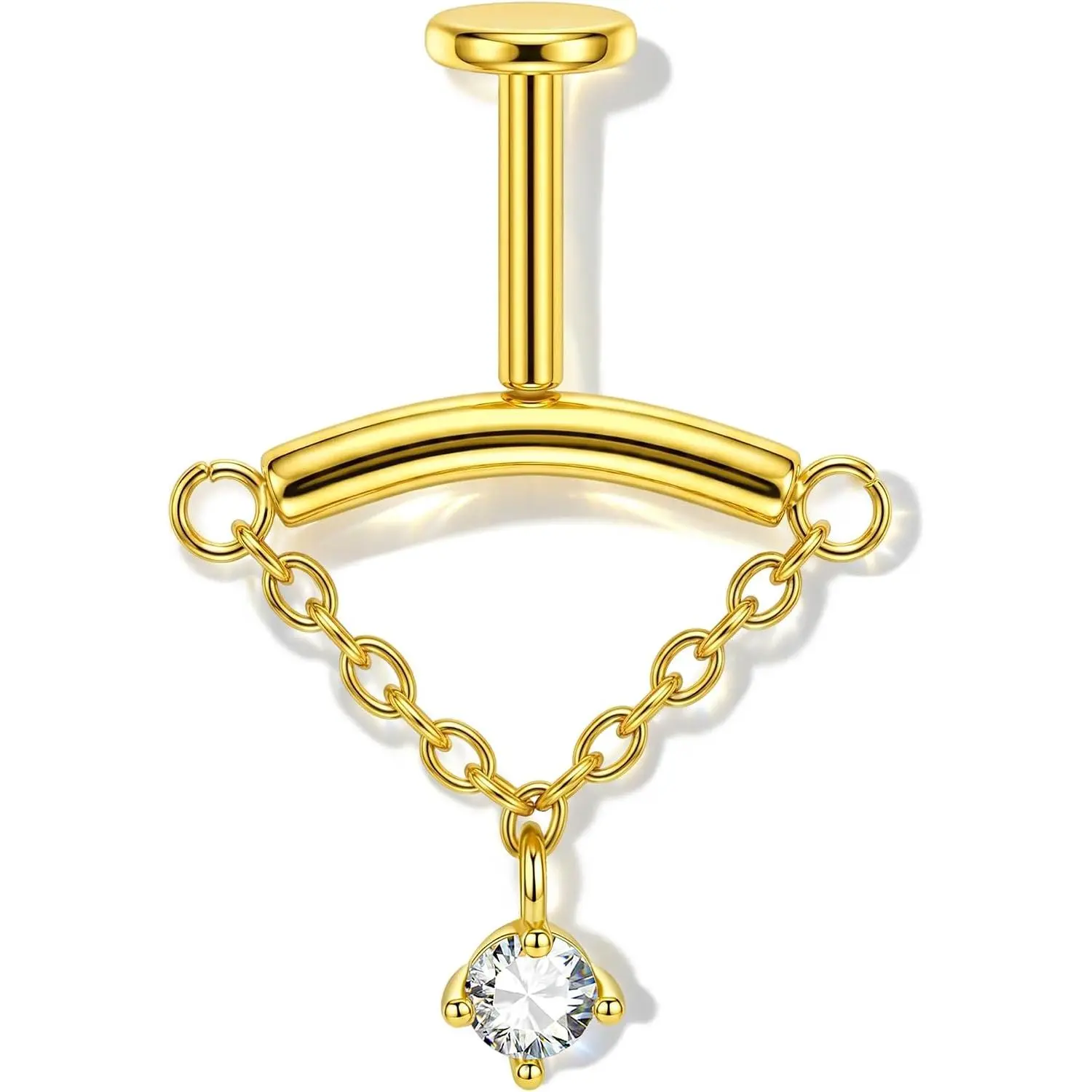 16G  Vertical Helix Earring Threadless Push In Cartilage  316L Stainless Steel Flat  Tragus Earring Chain CZ Labret Stud 6 mm for Women