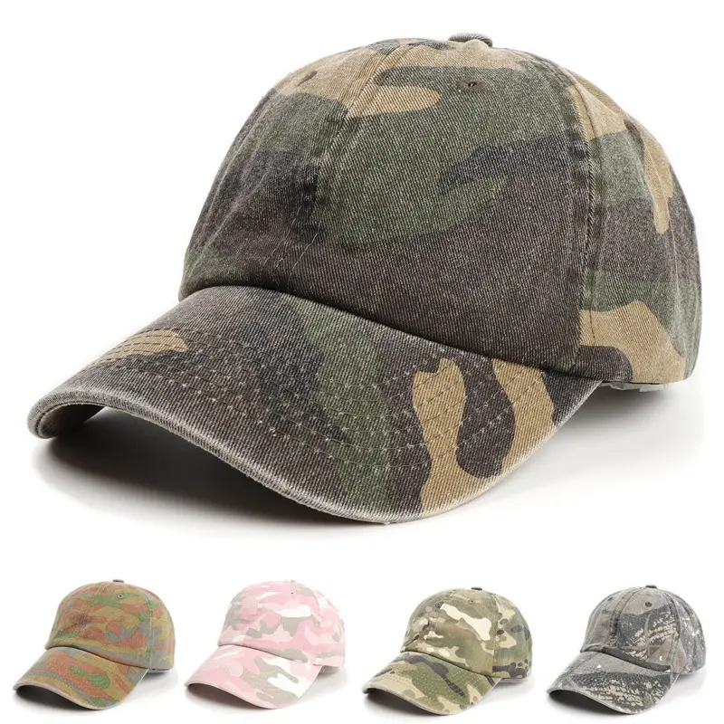 Cotton Washed Denim Camo Baseball Cap, Curved Brim Unisex Peaked Cap, Fashion Street‑Style Trucker Hat for Spring Summer