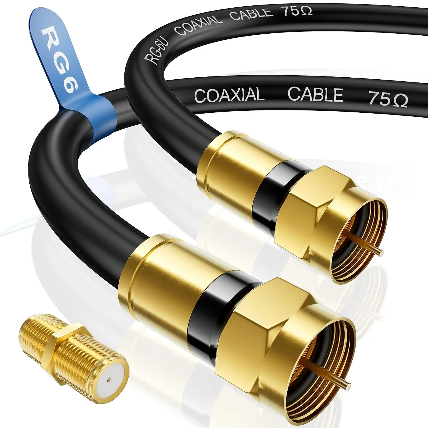 RG6 Coaxial , 3FT 6FT 10FT 15FT 25FT 50FT 100FT Coax  Cord with  F-Type Connector, High Speed Internet, Digital TV Aerial for HDTV, , Antenna, Modem with Extender- 3ft