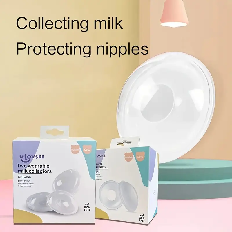 2-Pack Wearable Leakproof Mummy Nursing Pads, Removable Breast Pads with Portable Reusable Breast Milk Collector and Simple Suction Pump Adapter, Breastfeeding Pads