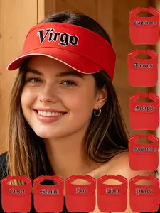 1pc Red Custom 12 Constellation Printed Sun Visor, Adjustable Open Top Cap, Wide Brim UV Protection Beach Headwear For Beach Vacation Skate Street, Unisex Trendy Birthday Valentine’s Day Couple Gift