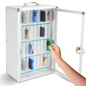 Cell Phone Locker for Classroom, Gym & Office | Durable & Secure Cell Phone Box | Portable & Wall-Mounted Aluminum Organizer | 24-Slot Numbered Storage Box with Name Tags | PRIMERIVER