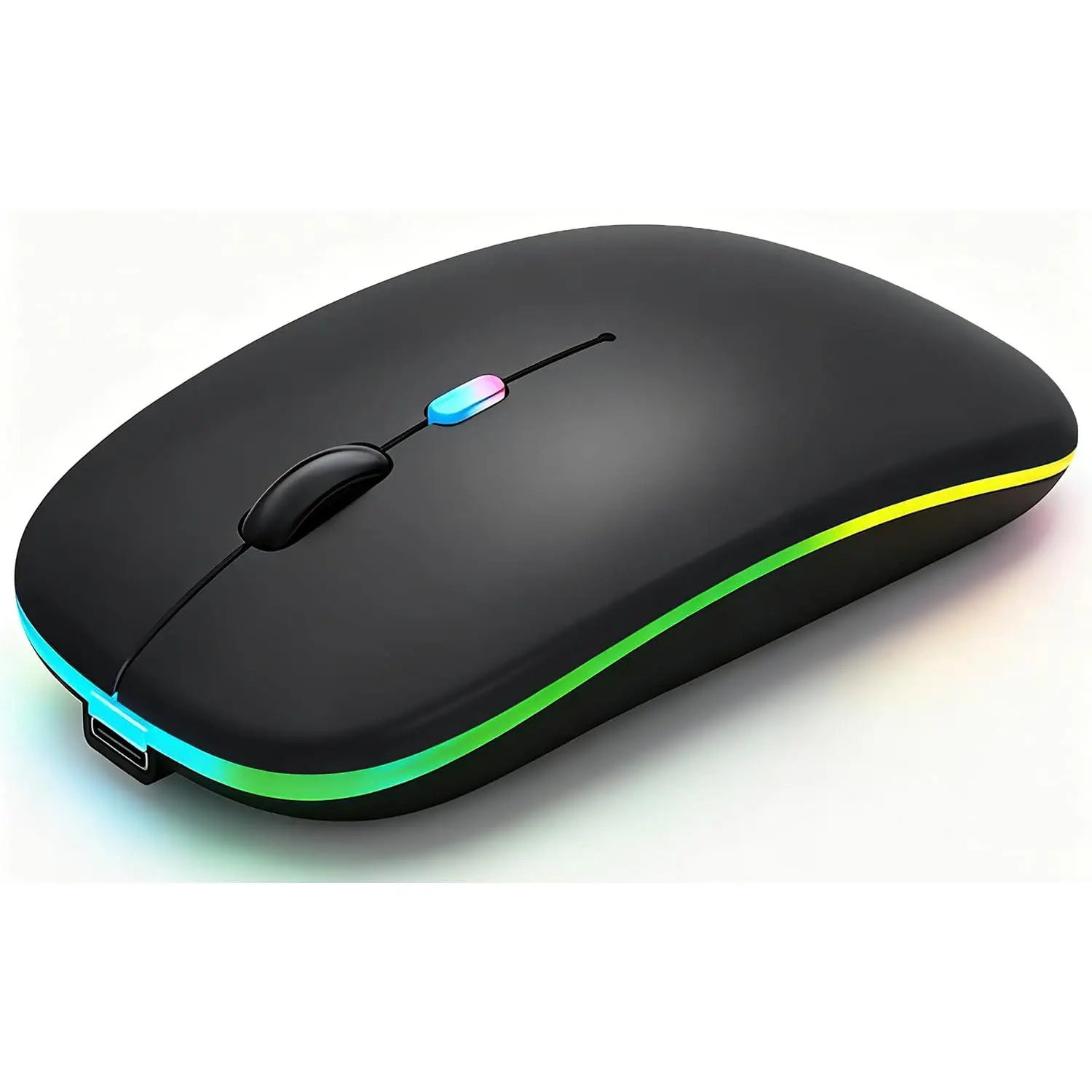 Rechargeable Laptop Mice with LED Lights Silent Slim Use(BT5.2 and 2.4G Portable USB)  Mode   for Laptop/iPad/Tablet/// (Black)