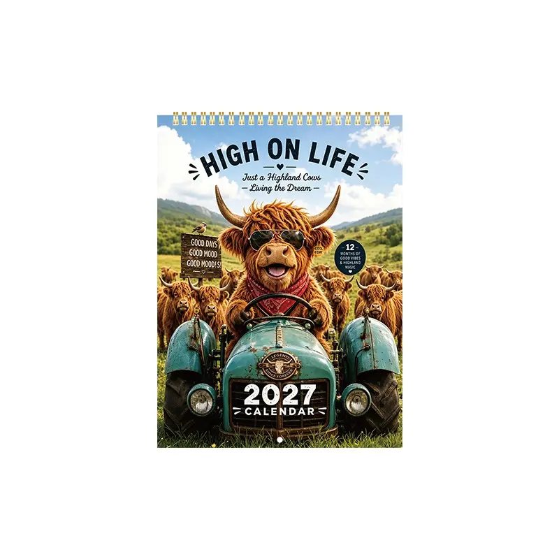 2027 Highland Cow Car Calendar, Fun and Unique Highland Cow Calendar, Perfect for Animal Lovers, Home/office Decor, 12-Month Bound Calendar